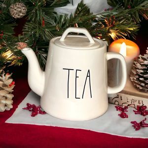 Rae Dunn  Classic TEA Teapot With Flat Lid Black Large Lettering